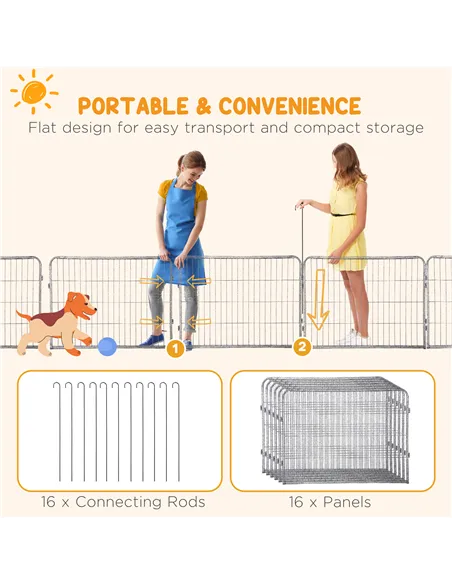 PawHut 16 Panels Heavy Duty Puppy Playpen, for Small Dogs, Indoor and Outdoor Use - Grey