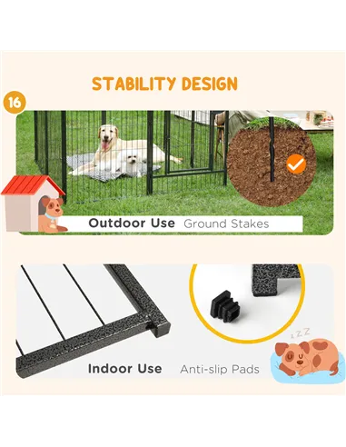 PawHut 16 Panels Heavy Duty Puppy Playpen, for Small Dogs, Indoor and Outdoor Use - Grey