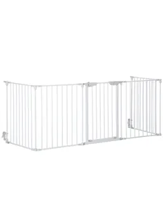 PawHut 5 Panels Pet Playpen Metal Fence w/ Walk Through Door - White
