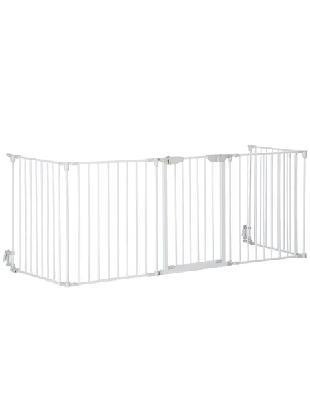 PawHut 5 Panels Pet Playpen Metal Fence w/ Walk Through Door - White