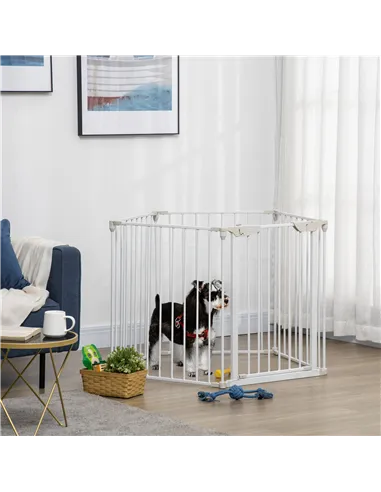 PawHut 5 Panels Pet Playpen Metal Fence w/ Walk Through Door - White