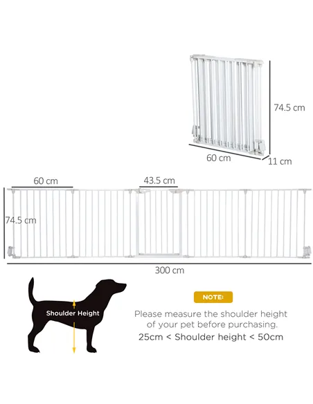 PawHut 5 Panels Pet Playpen Metal Fence w/ Walk Through Door - White