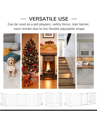 PawHut 5 Panels Pet Playpen Metal Fence w/ Walk Through Door - White