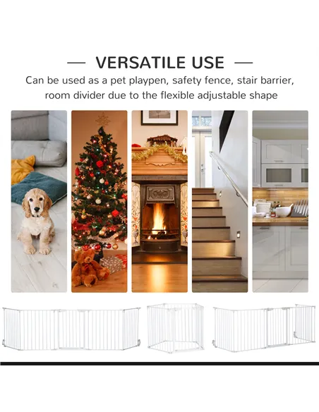 PawHut 5 Panels Pet Playpen Metal Fence w/ Walk Through Door - White