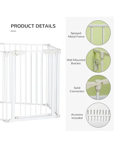 PawHut 5 Panels Pet Playpen Metal Fence w/ Walk Through Door - White