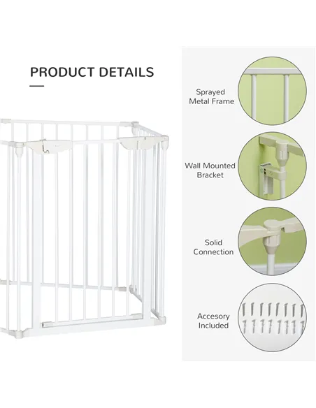 PawHut 5 Panels Pet Playpen Metal Fence w/ Walk Through Door - White