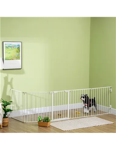 PawHut 5 Panels Pet Playpen Metal Fence w/ Walk Through Door - White