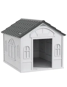 PawHut Plastic Weather-Resistant Dog House, for Indoors and Outdoors, Medium Dogs - Grey