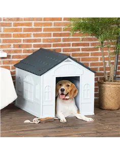 PawHut Plastic Weather-Resistant Dog House, for Indoors and Outdoors, Medium Dogs - Grey 2