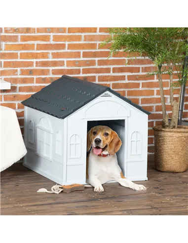 PawHut Plastic Weather-Resistant Dog House, for Indoors and Outdoors, Medium Dogs - Grey