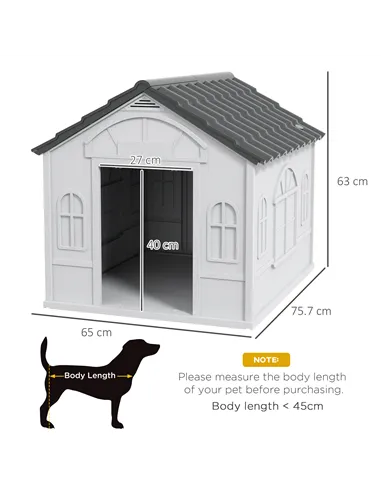 PawHut Plastic Weather-Resistant Dog House, for Indoors and Outdoors, Medium Dogs - Grey