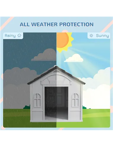 PawHut Plastic Weather-Resistant Dog House, for Indoors and Outdoors, Medium Dogs - Grey