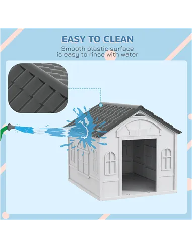 PawHut Plastic Weather-Resistant Dog House, for Indoors and Outdoors, Medium Dogs - Grey
