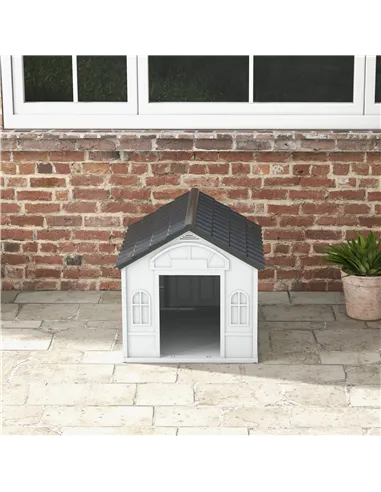 PawHut Plastic Weather-Resistant Dog House, for Indoors and Outdoors, Medium Dogs - Grey
