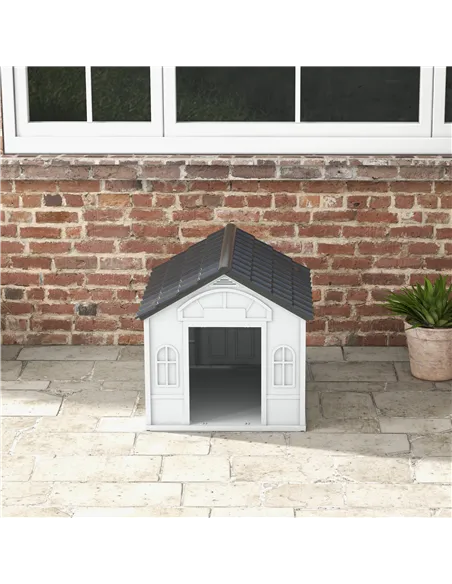 PawHut Plastic Weather-Resistant Dog House, for Indoors and Outdoors, Medium Dogs - Grey