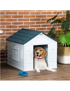 PawHut Plastic Weather-Resistant Dog House, for Indoors and Outdoors, Medium Dogs - White and Blue 2