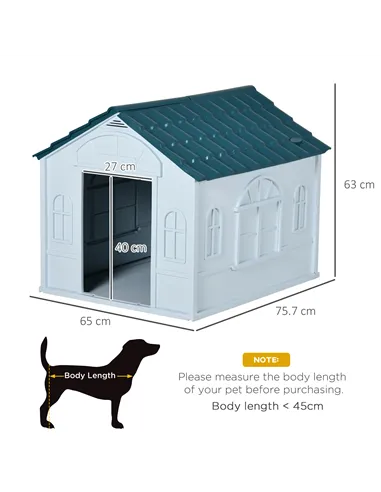 PawHut Plastic Weather-Resistant Dog House, for Indoors and Outdoors, Medium Dogs - White and Blue