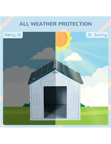 PawHut Plastic Weather-Resistant Dog House, for Indoors and Outdoors, Medium Dogs - White and Blue