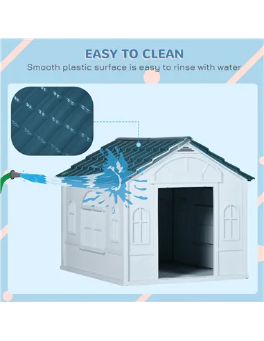 PawHut Plastic Weather-Resistant Dog House, for Indoors and Outdoors, Medium Dogs - White and Blue
