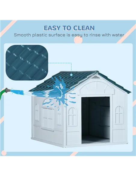 PawHut Plastic Weather-Resistant Dog House, for Indoors and Outdoors, Medium Dogs - White and Blue