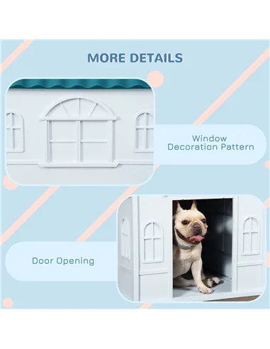 PawHut Plastic Weather-Resistant Dog House, for Indoors and Outdoors, Medium Dogs - White and Blue