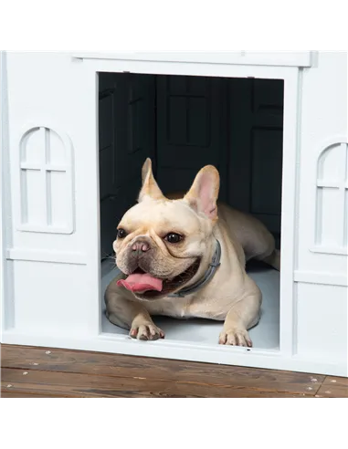 PawHut Plastic Weather-Resistant Dog House, for Indoors and Outdoors, Medium Dogs - White and Blue