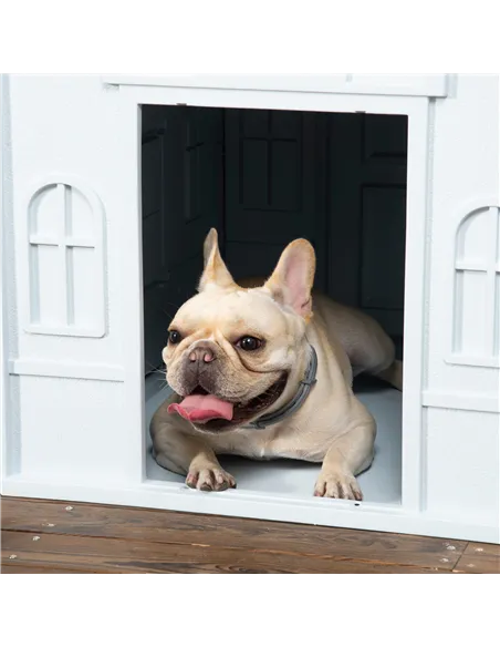 PawHut Plastic Weather-Resistant Dog House, for Indoors and Outdoors, Medium Dogs - White and Blue