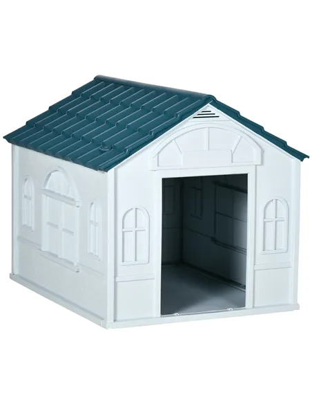 PawHut Plastic Weather-Resistant Dog House, for Indoors and Outdoors, Large Dogs - White and Blue