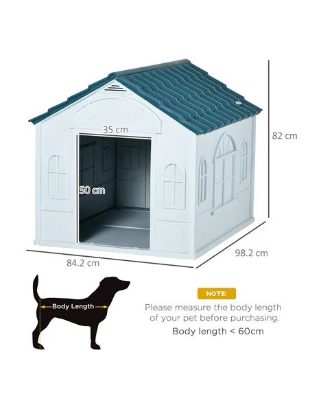 PawHut Plastic Weather-Resistant Dog House, for Indoors and Outdoors, Large Dogs - White and Blue