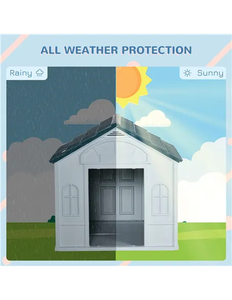 PawHut Plastic Weather-Resistant Dog House, for Indoors and Outdoors, Large Dogs - White and Blue