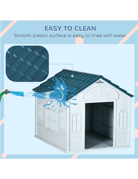 PawHut Plastic Weather-Resistant Dog House, for Indoors and Outdoors, Large Dogs - White and Blue