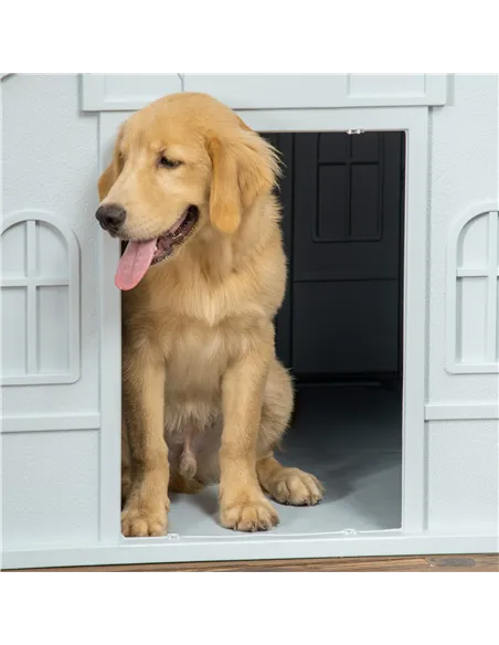 PawHut Plastic Weather-Resistant Dog House, for Indoors and Outdoors, Large Dogs - White and Blue