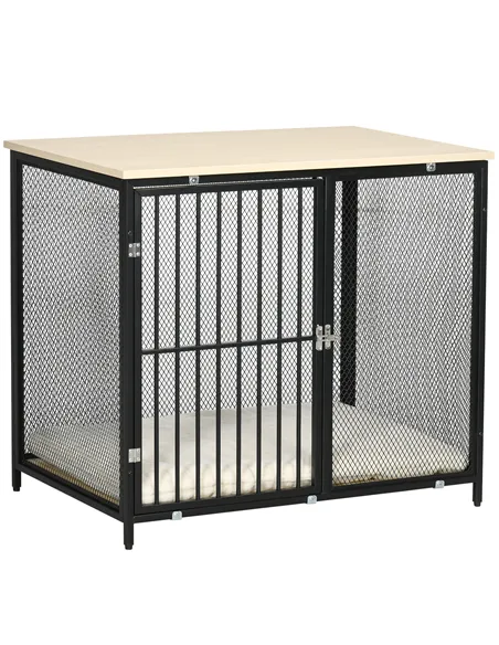 PawHut Dog Cage Side Table, with Cushion, for Small and Medium Dogs