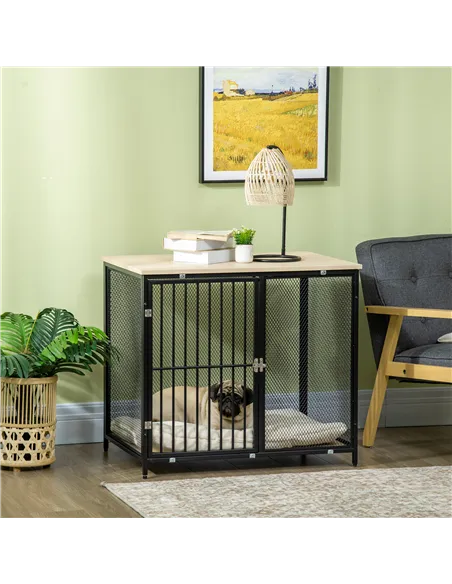 PawHut Dog Cage Side Table, with Cushion, for Small and Medium Dogs