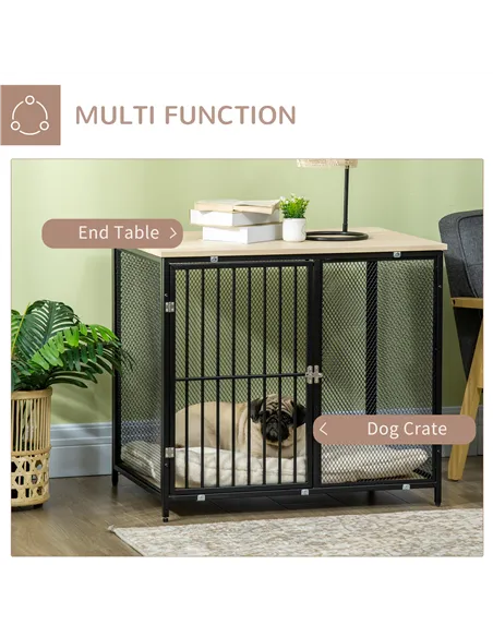 PawHut Dog Cage Side Table, with Cushion, for Small and Medium Dogs