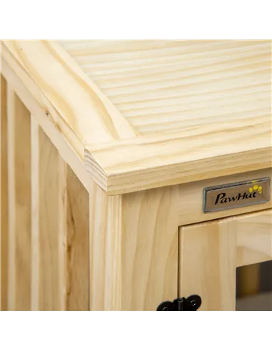 PawHut Wooden Dog Crate, with Double Doors, Cushion, for Medium Dogs - Natural Finish