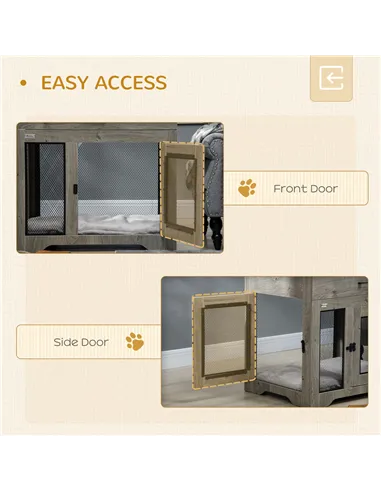 PawHut Dog Cage End Table with Two Doors, Drawer, for Medium Dogs - Grey