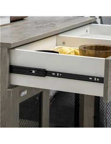 PawHut Dog Cage End Table with Two Doors, Drawer, for Medium Dogs - Grey