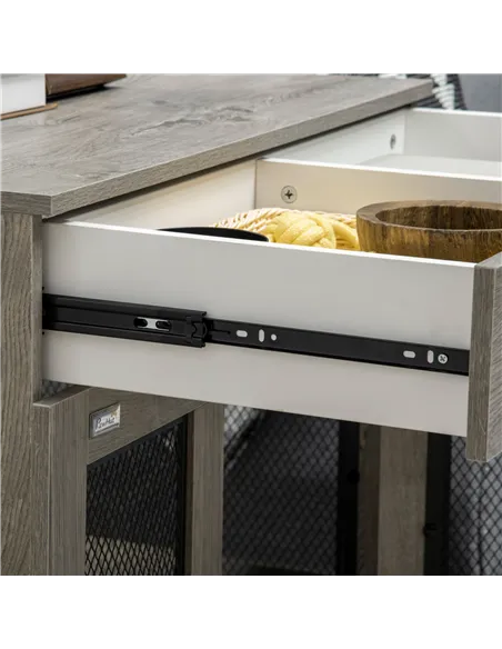 PawHut Dog Cage End Table with Two Doors, Drawer, for Medium Dogs - Grey