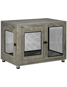 PawHut 2-in-1 Dog Cage & Side Table, with Two Doors, Cushion, for Large Dogs