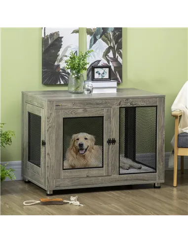 PawHut 2-in-1 Dog Cage & Side Table, with Two Doors, Cushion, for Large Dogs