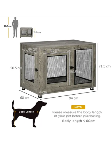 PawHut 2-in-1 Dog Cage & Side Table, with Two Doors, Cushion, for Large Dogs