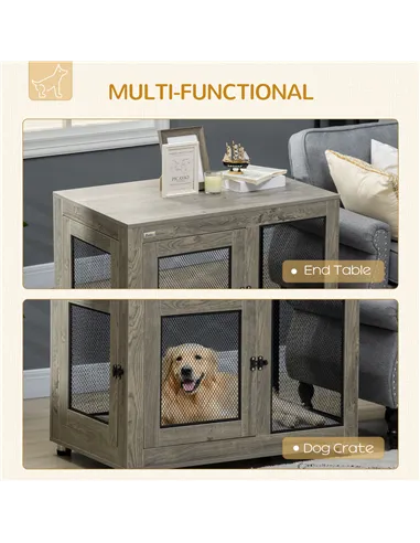 PawHut 2-in-1 Dog Cage & Side Table, with Two Doors, Cushion, for Large Dogs