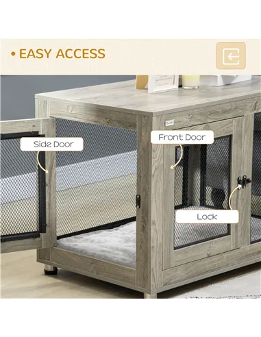 PawHut 2-in-1 Dog Cage & Side Table, with Two Doors, Cushion, for Large Dogs