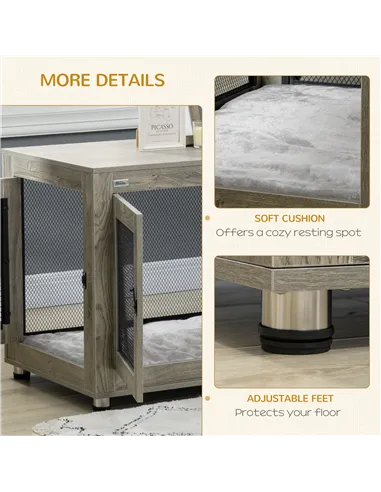 PawHut 2-in-1 Dog Cage & Side Table, with Two Doors, Cushion, for Large Dogs