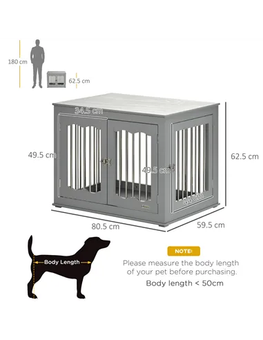 PawHut Dog Crate End Table Furniture Style Dog Cage w/ Three Doors, Locks and Latches - Grey