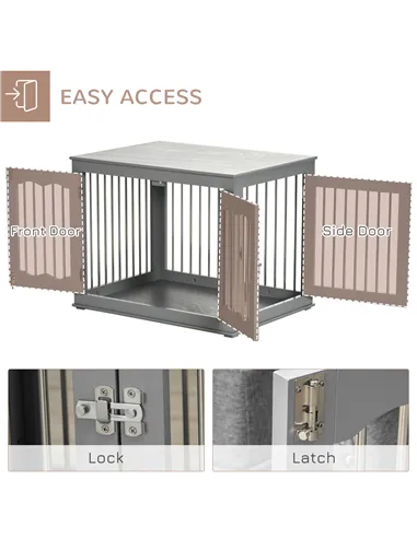 PawHut Dog Crate End Table Furniture Style Dog Cage w/ Three Doors, Locks and Latches - Grey