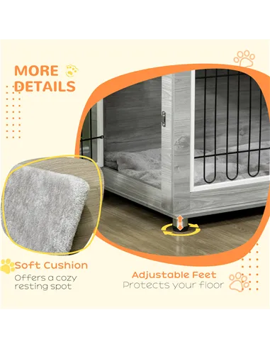 PawHut Dog Crate Furniture End Table, with Washable Cushion, Double Doors, for Medium/Large Dogs, Grey
