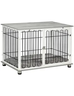 PawHut Indoor Dog Crate Furniture, Side End Table, with Soft Washable Cushion, Lockable Doors, for Small and Medium Dogs