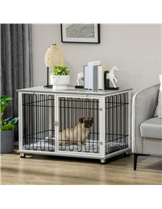 PawHut Indoor Dog Crate Furniture, Side End Table, with Soft Washable Cushion, Lockable Doors, for Small and Medium Dogs 2